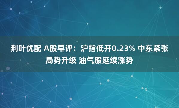 荆叶优配 A股早评：沪指低开0.23% 中东紧张局势升级 油气股延续涨势